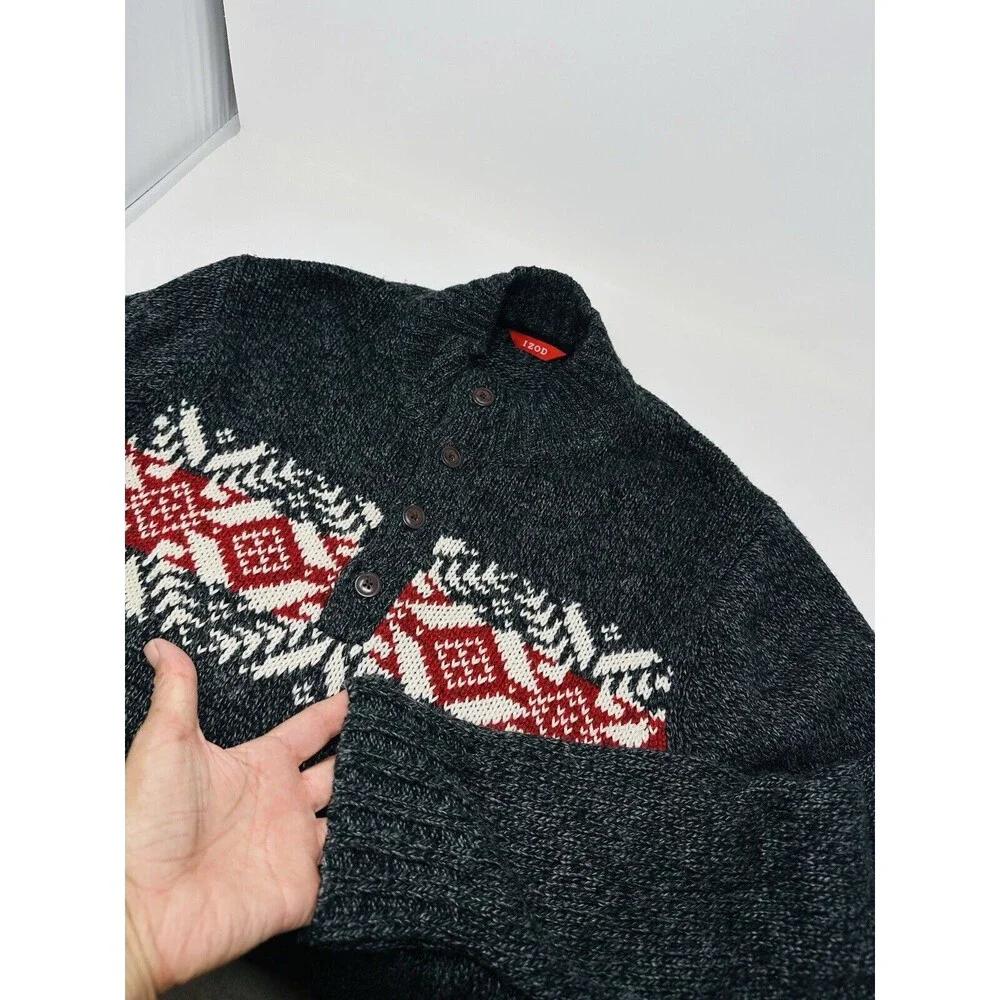 Izod Men's Sweater 1/4 zip Large Snowflake/Christmas Carbon Htr  Size L see note